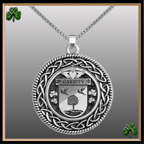 Garrity Irish Coat of Arms Celtic Interlace Disk Pendant ~ IP06