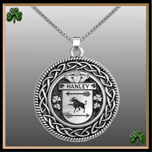 Hanley Irish Coat of Arms Celtic Interlace Disk Pendant ~ IP06