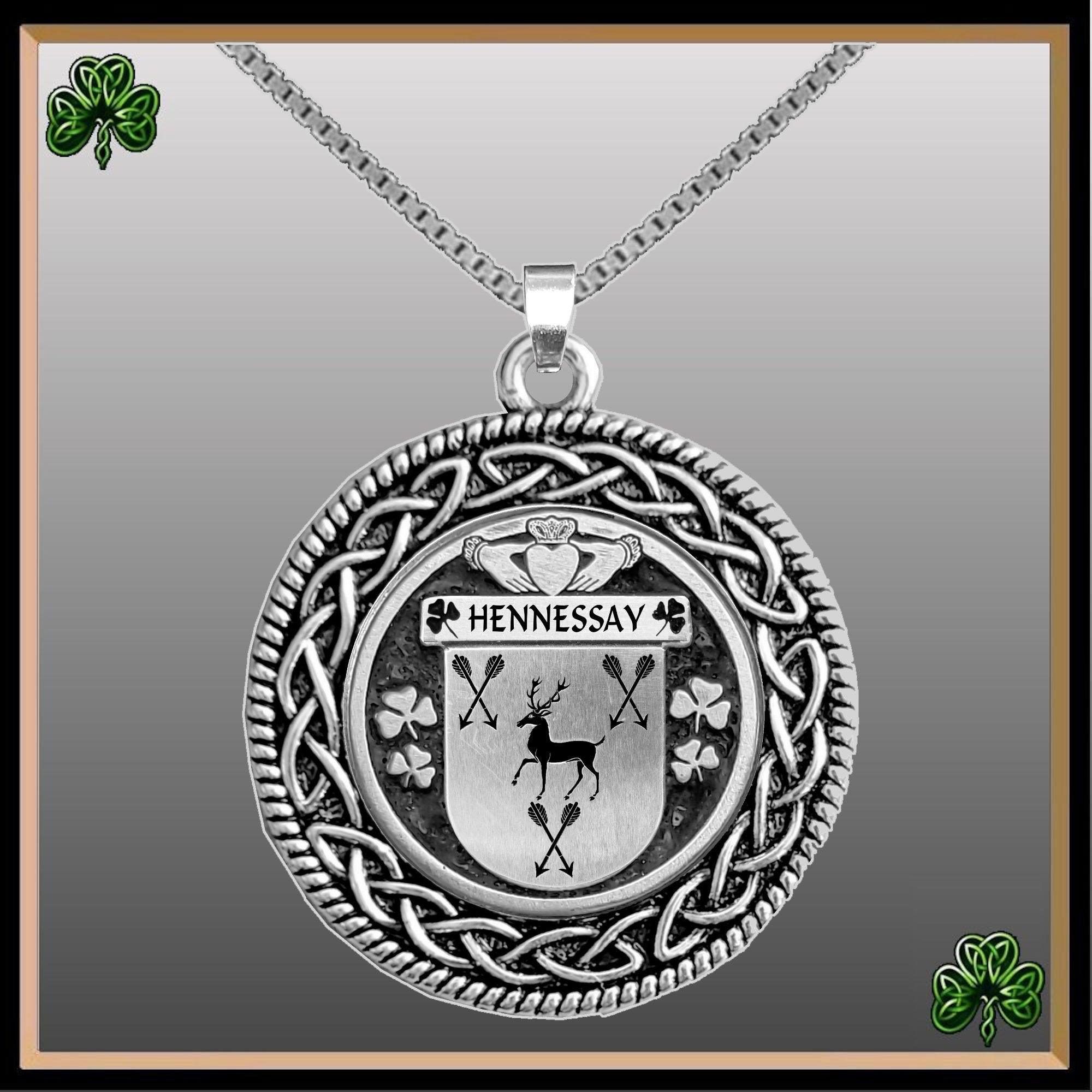 Hennessay Irish Coat of Arms Celtic Interlace Disk Pendant ~ IP06