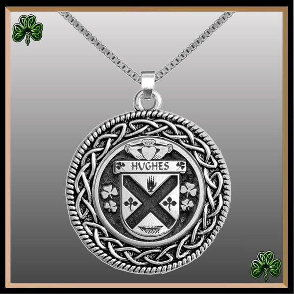 Hughes Irish Coat of Arms Celtic Interlace Disk Pendant ~ IP06