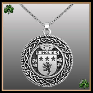 Inglis Irish Coat of Arms Celtic Interlace Disk Pendant ~ IP06