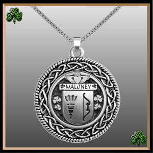 Maloney Irish Coat of Arms Celtic Interlace Disk Pendant ~ IP06