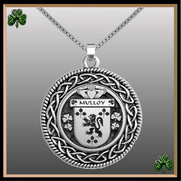 Mulloy Irish Coat of Arms Celtic Interlace Disk Pendant ~ IP06