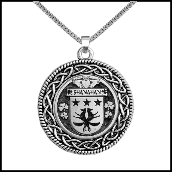 Shanahan Irish Coat of Arms Celtic Interlace Disk Pendant ~ IP06