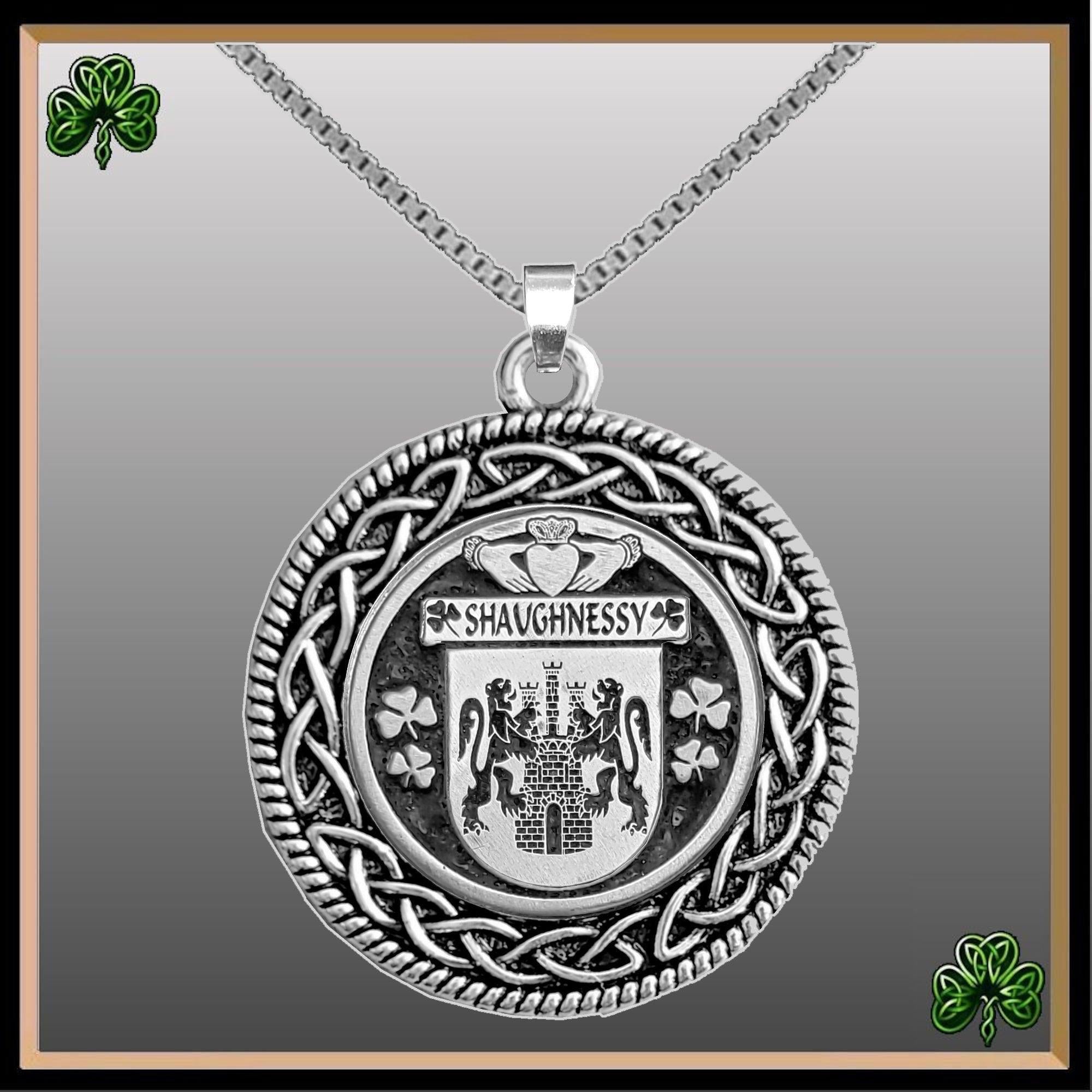 Shaughnessy Irish Coat of Arms Celtic Interlace Disk Pendant ~ IP06