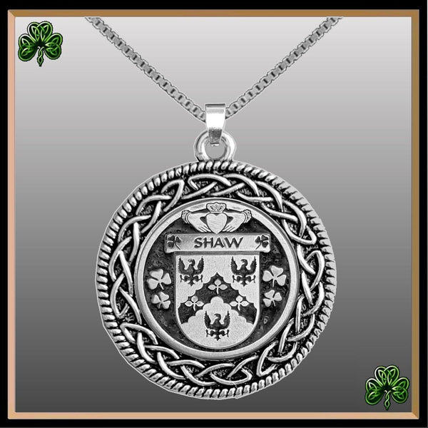 Shaw Irish Coat of Arms Celtic Interlace Disk Pendant ~ IP06