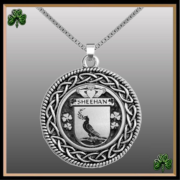Sheehan Irish Coat of Arms Celtic Interlace Disk Pendant ~ IP06