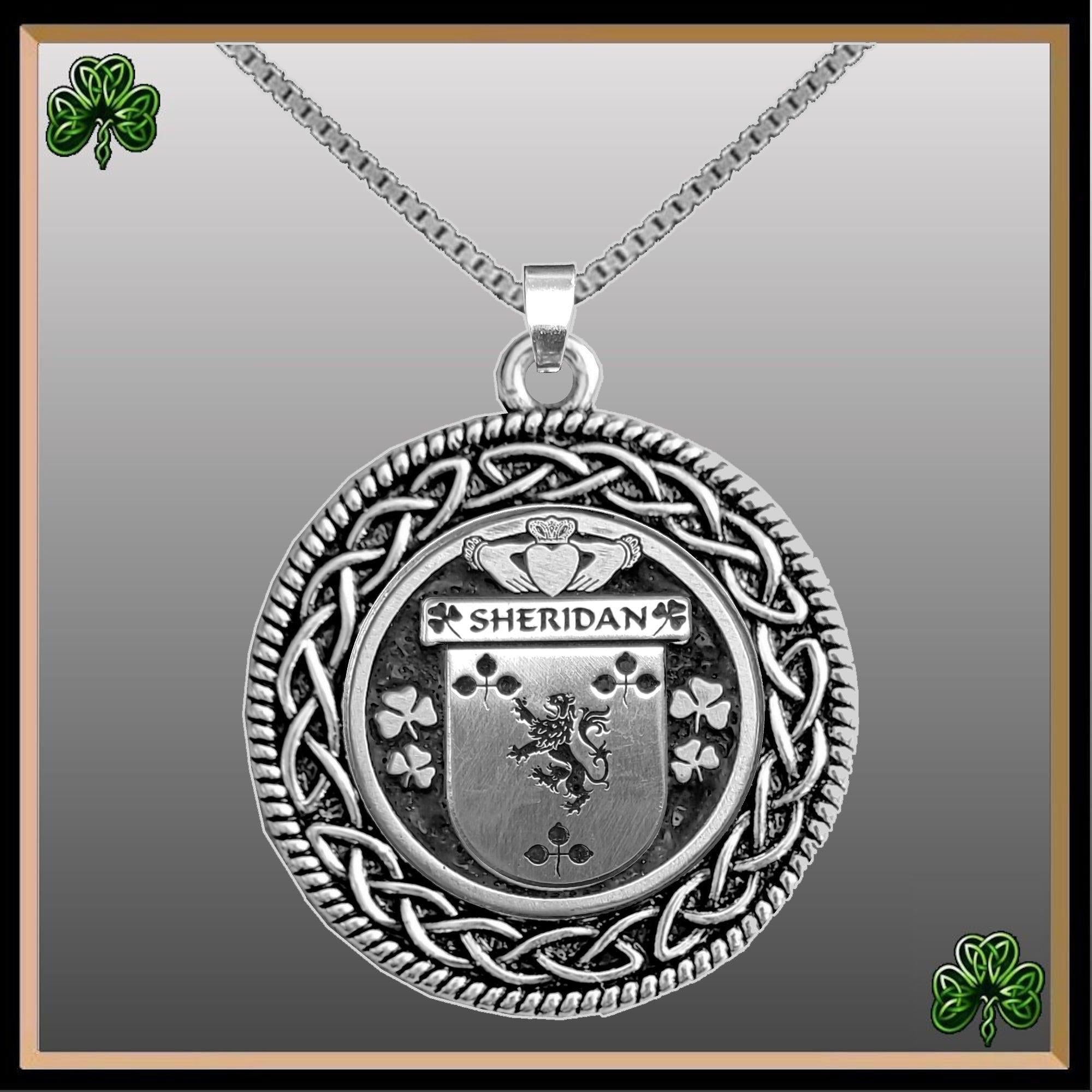 Sheridan Irish Coat of Arms Celtic Interlace Disk Pendant ~ IP06