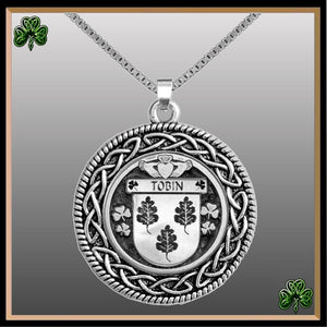 Tobin Irish Coat of Arms Celtic Interlace Disk Pendant ~ IP06