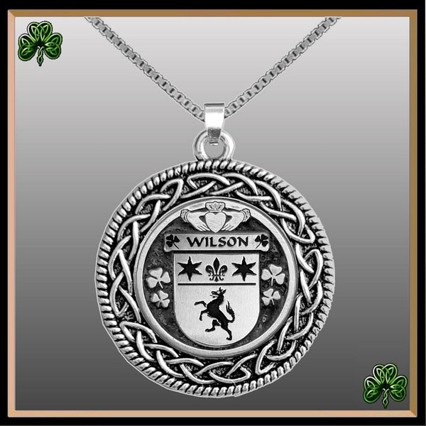 Wilson Irish Coat of Arms Celtic Interlace Disk Pendant ~ IP06