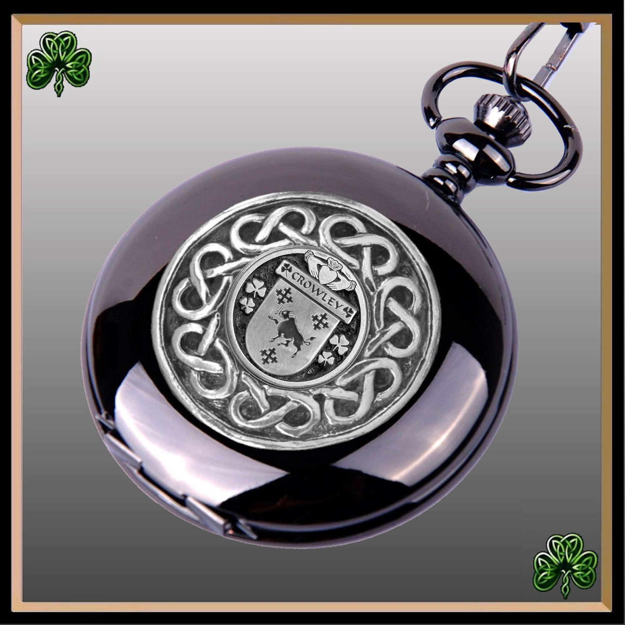 Crowley Irish Coat of Arms Black Pocket Watch