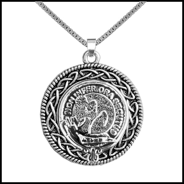 Buchan Clan Crest Celtic Interlace Disk Pendant, Scottish Family Crest  ~ CLP06