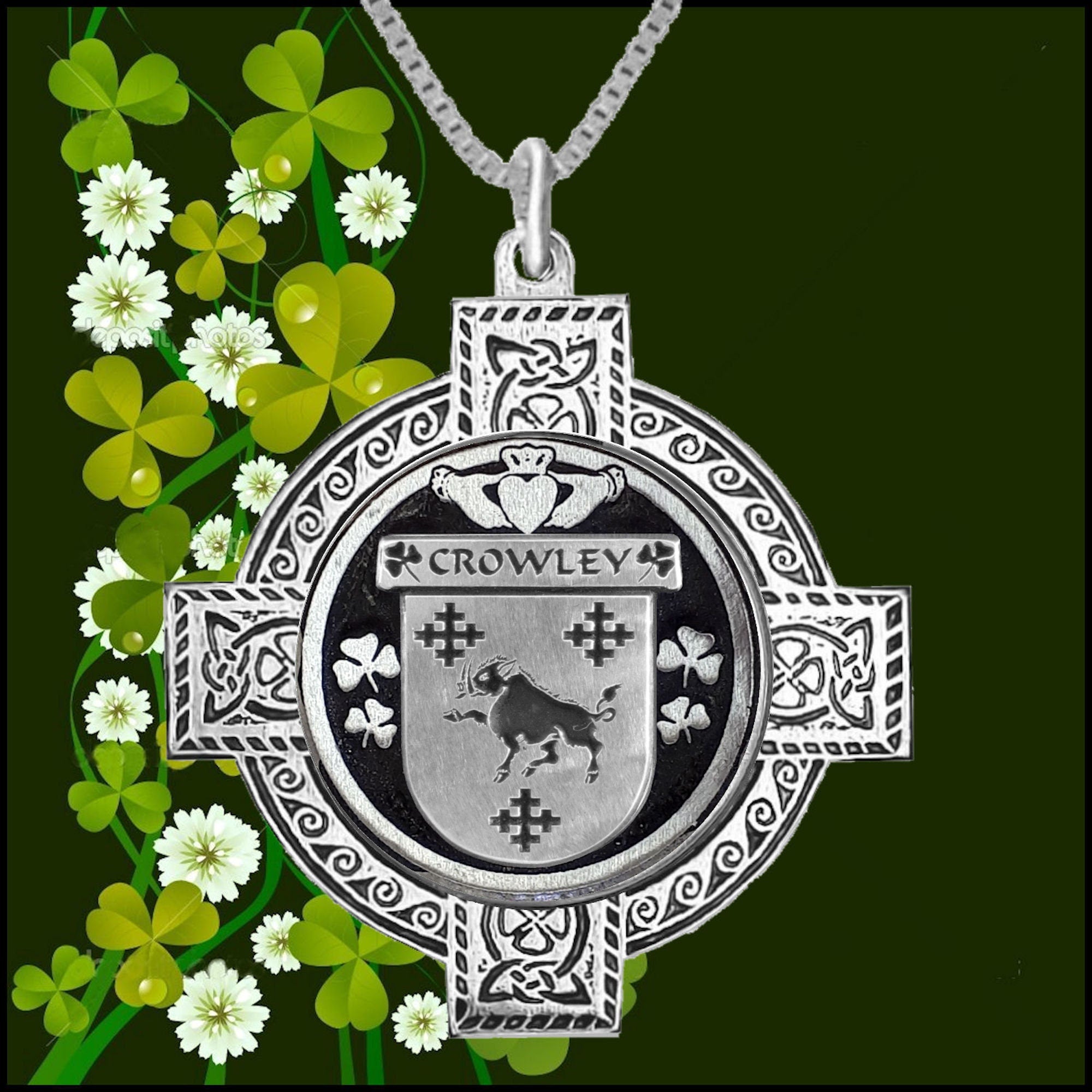Crowley Irish Coat of Arms Celtic Cross Pendant ~ IP04