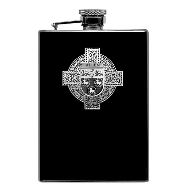 Allen Irish Celtic Cross Badge 8 oz. Flask Green, Black or Stainless