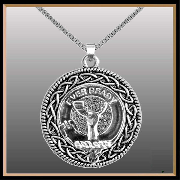 Burns Clan Crest Celtic Interlace Disk Pendant, Scottish Family Crest  ~ CLP06