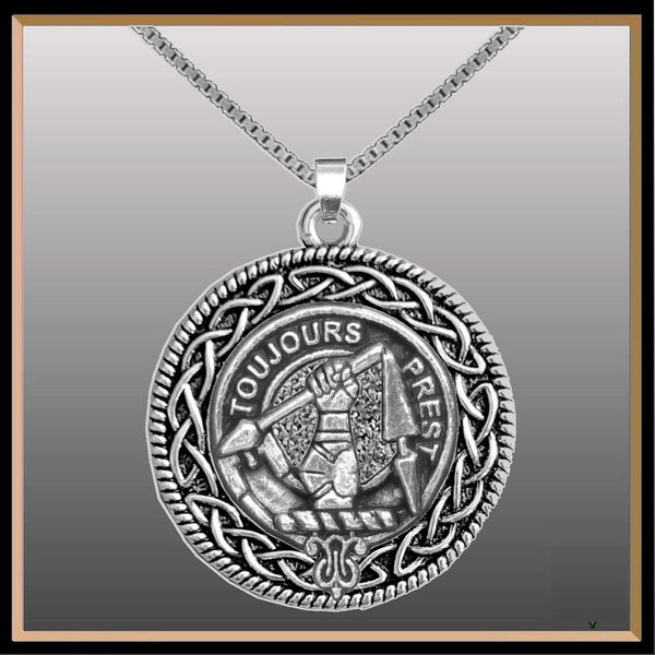 Carmichael Clan Crest Celtic Interlace Disk Pendant, Scottish Family Crest  ~ CLP06