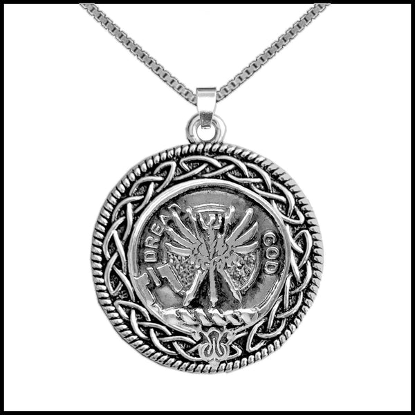 Carnegie Clan Crest Celtic Interlace Disk Pendant, Scottish Family Crest  ~ CLP06