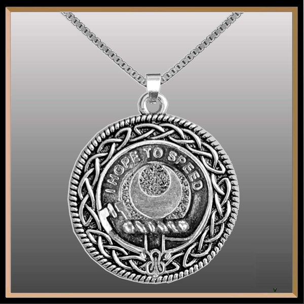 Cathcart Clan Crest Celtic Interlace Disk Pendant, Scottish Family Crest  ~ CLP06