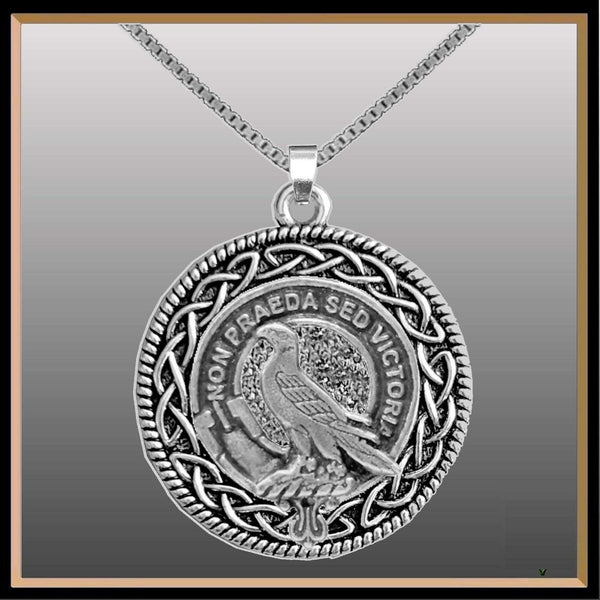 Chalmers Clan Crest Celtic Interlace Disk Pendant, Scottish Family Crest  ~ CLP06