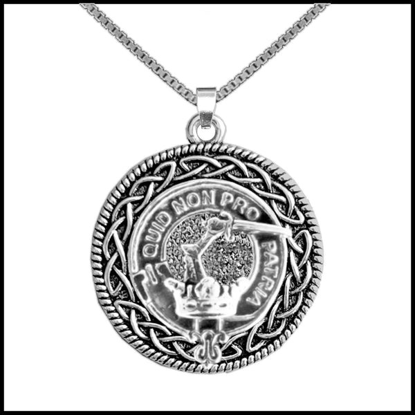Dewar Clan Crest Celtic Interlace Disk Pendant, Scottish Family Crest  ~ CLP06