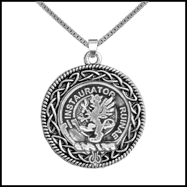 Forsyth Clan Crest Celtic Interlace Disk Pendant, Scottish Family Crest  ~ CLP06