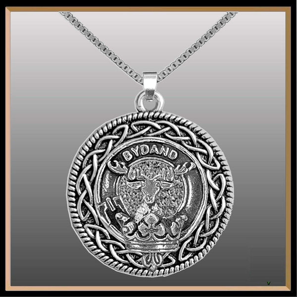 Gourdon Clan Crest Celtic Interlace Disk Pendant, Scottish Family Crest  ~ CLP06