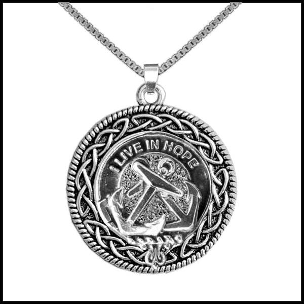 Kinnear Clan Crest Celtic Interlace Disk Pendant, Scottish Family Crest  ~ CLP06