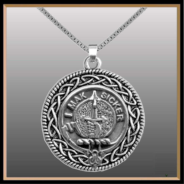 Kirkpatrick Clan Crest Celtic Interlace Disk Pendant, Scottish Family Crest  ~ CLP06