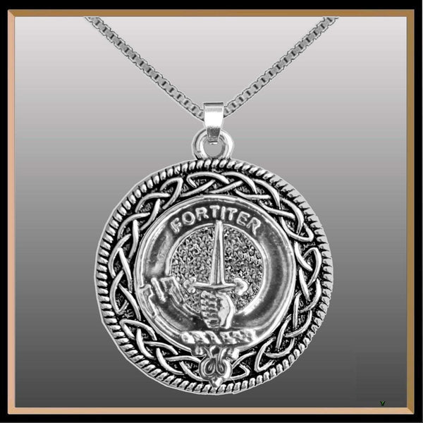 MacAlister Clan Crest Celtic Interlace Disk Pendant, Scottish Family Crest  ~ CLP06