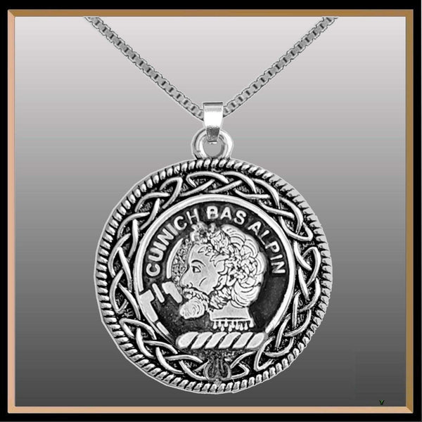 MacAlpin Clan Crest Celtic Interlace Disk Pendant, Scottish Family Crest  ~ CLP06