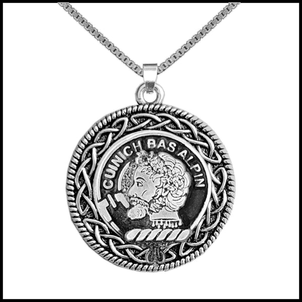 MacAlpin Clan Crest Celtic Interlace Disk Pendant, Scottish Family Crest  ~ CLP06