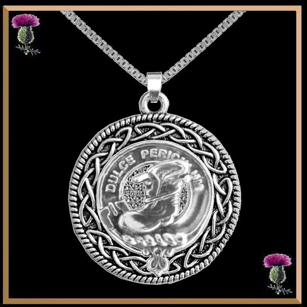 MacAulay Clan Crest Celtic Interlace Disk Pendant, Scottish Family Crest  ~ CLP06