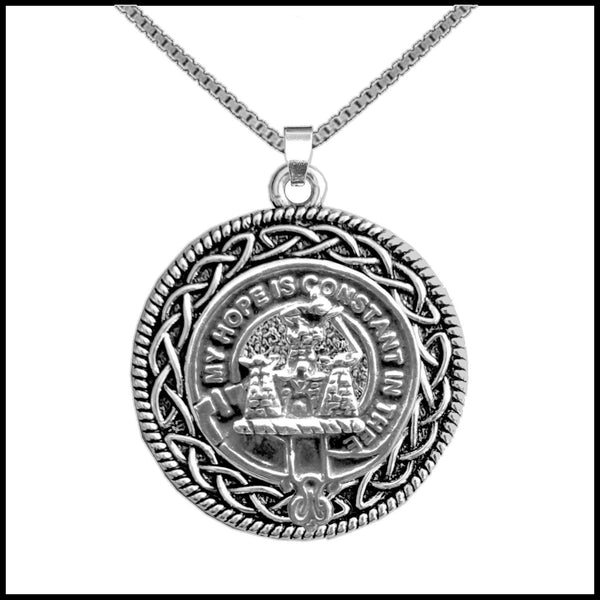 MacDonald Clanranald Clan Crest Celtic Interlace Disk Pendant, Scottish Family Crest  ~ CLP06