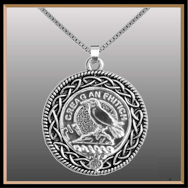 MacDonell Clan Crest Celtic Interlace Disk Pendant, Scottish Family Crest  ~ CLP06