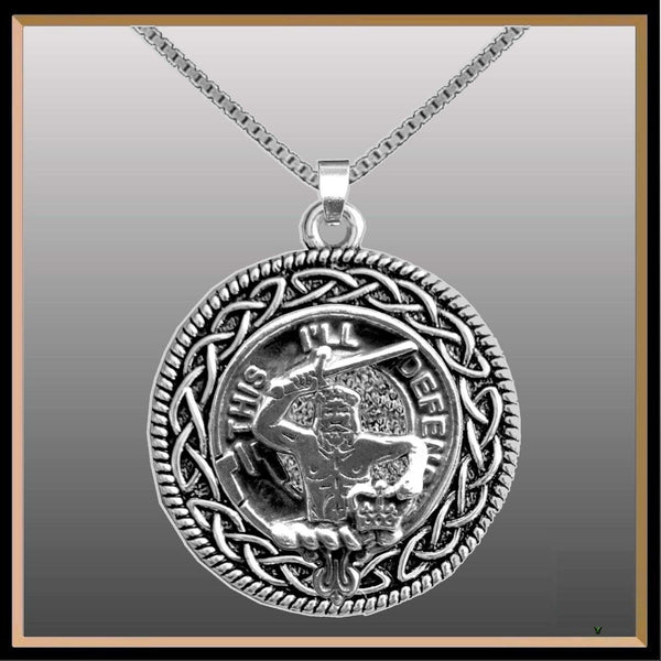 MacFarlane Clan Crest Celtic Interlace Disk Pendant, Scottish Family Crest  ~ CLP06