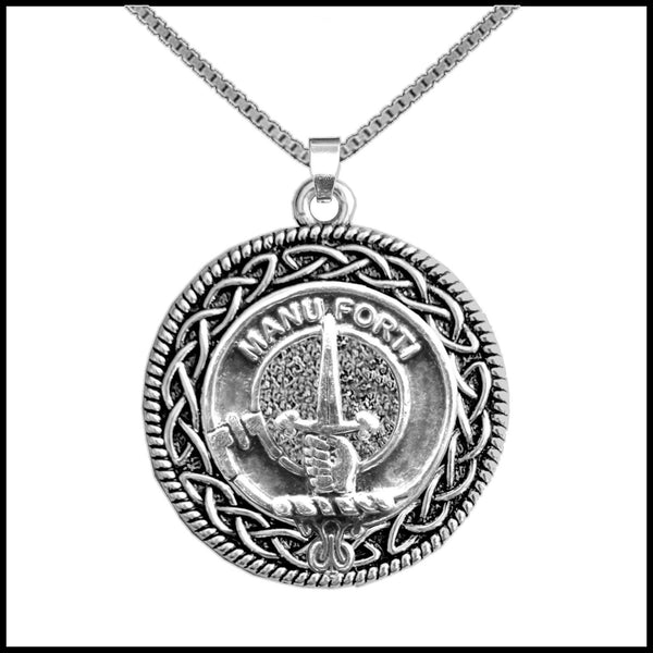 MacKay Clan Crest Celtic Interlace Disk Pendant, Scottish Family Crest  ~ CLP06