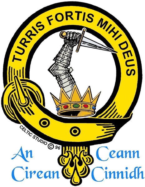 MacQuarrie Clan Crest Celtic Interlace Disk Pendant, Scottish Family Crest  ~ CLP06