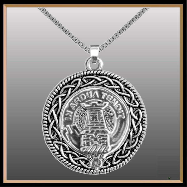 Malcolm Clan Crest Celtic Interlace Disk Pendant, Scottish Family Crest  ~ CLP06