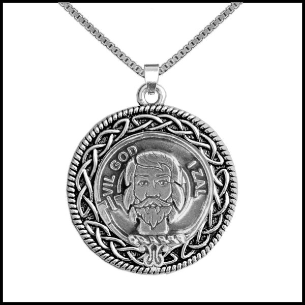 Menzies Clan Crest Celtic Interlace Disk Pendant, Scottish Family Crest  ~ CLP06