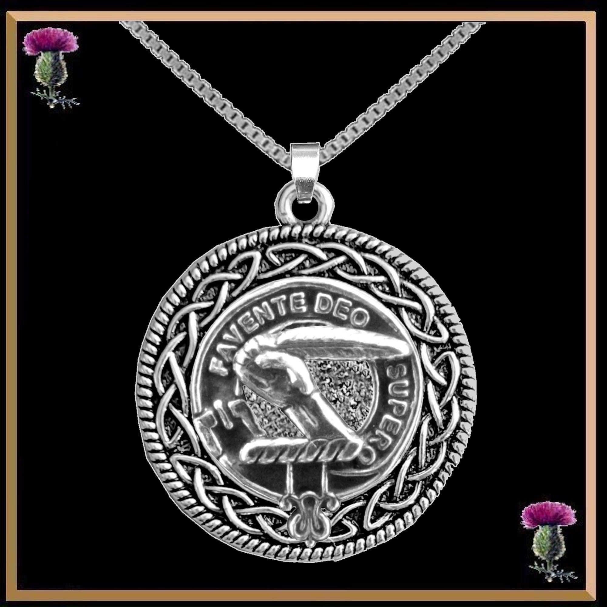 Mitchell Clan Crest Celtic Interlace Disk Pendant, Scottish Family Crest  ~ CLP06