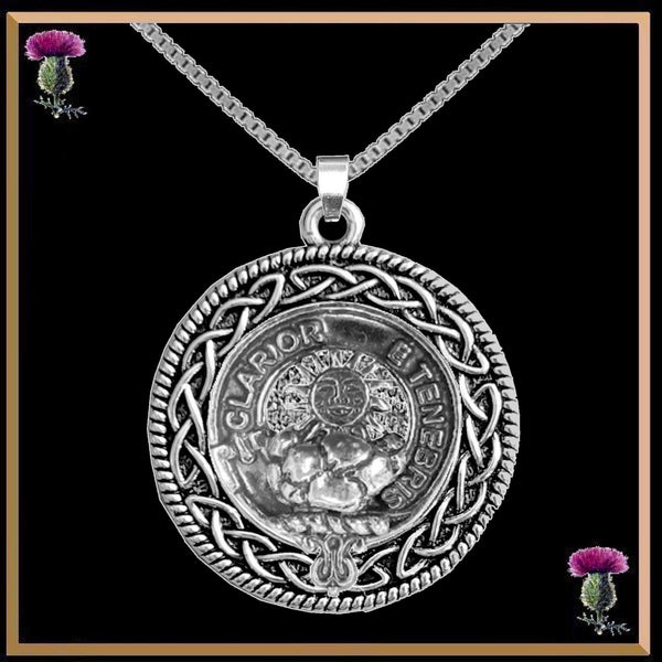 Purves Clan Crest Celtic Interlace Disk Pendant, Scottish Family Crest  ~ CLP06