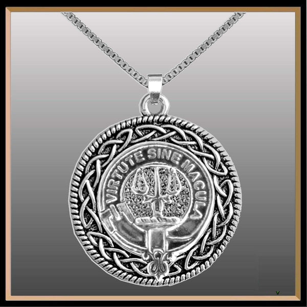 Russell Clan Crest Celtic Interlace Disk Pendant, Scottish Family Crest  ~ CLP06