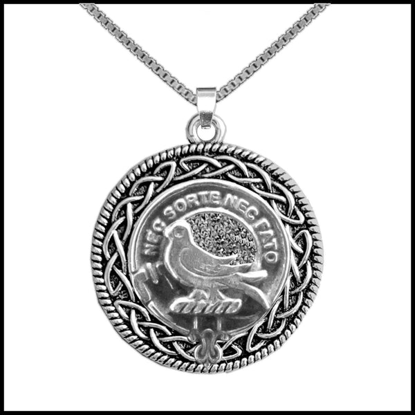 Rutherford Clan Crest Celtic Interlace Disk Pendant, Scottish Family Crest  ~ CLP06