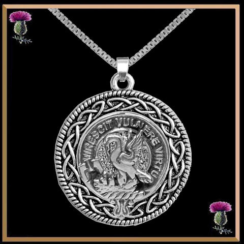 Stewart Clan Crest Celtic Interlace Disk Pendant, Scottish Family Crest  ~ CLP06
