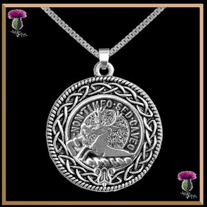 Strachan Clan Crest Celtic Interlace Disk Pendant, Scottish Family Crest  ~ CLP06