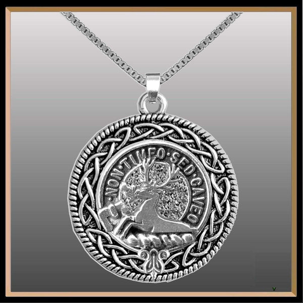 Strachan Clan Crest Celtic Interlace Disk Pendant, Scottish Family Crest  ~ CLP06