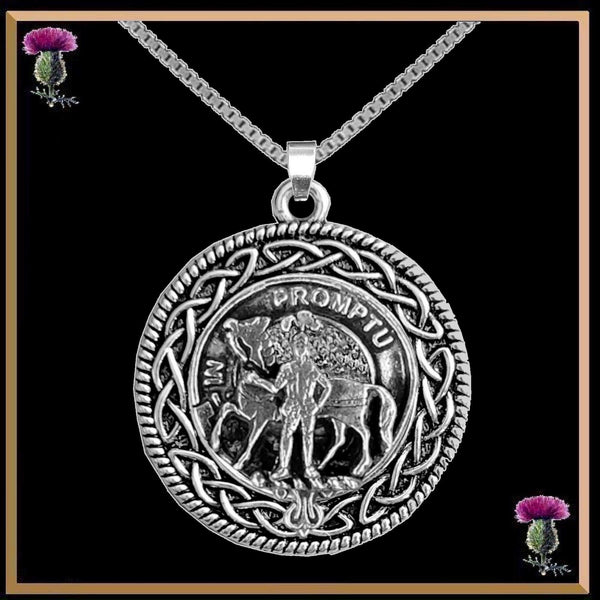 Trotter Clan Crest Celtic Interlace Disk Pendant, Scottish Family Crest  ~ CLP06