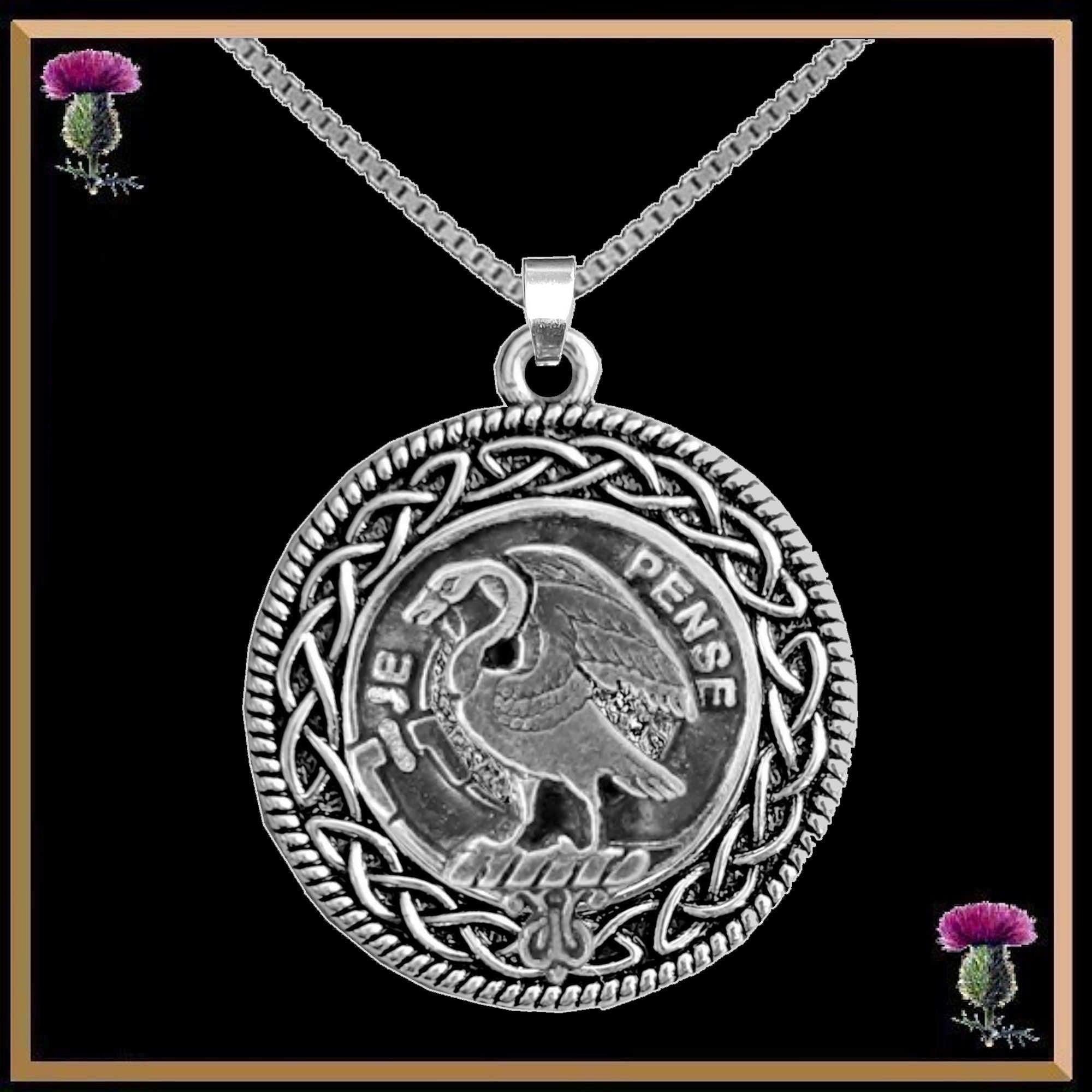 Wemyss Clan Crest Celtic Interlace Disk Pendant, Scottish Family Crest  ~ CLP06