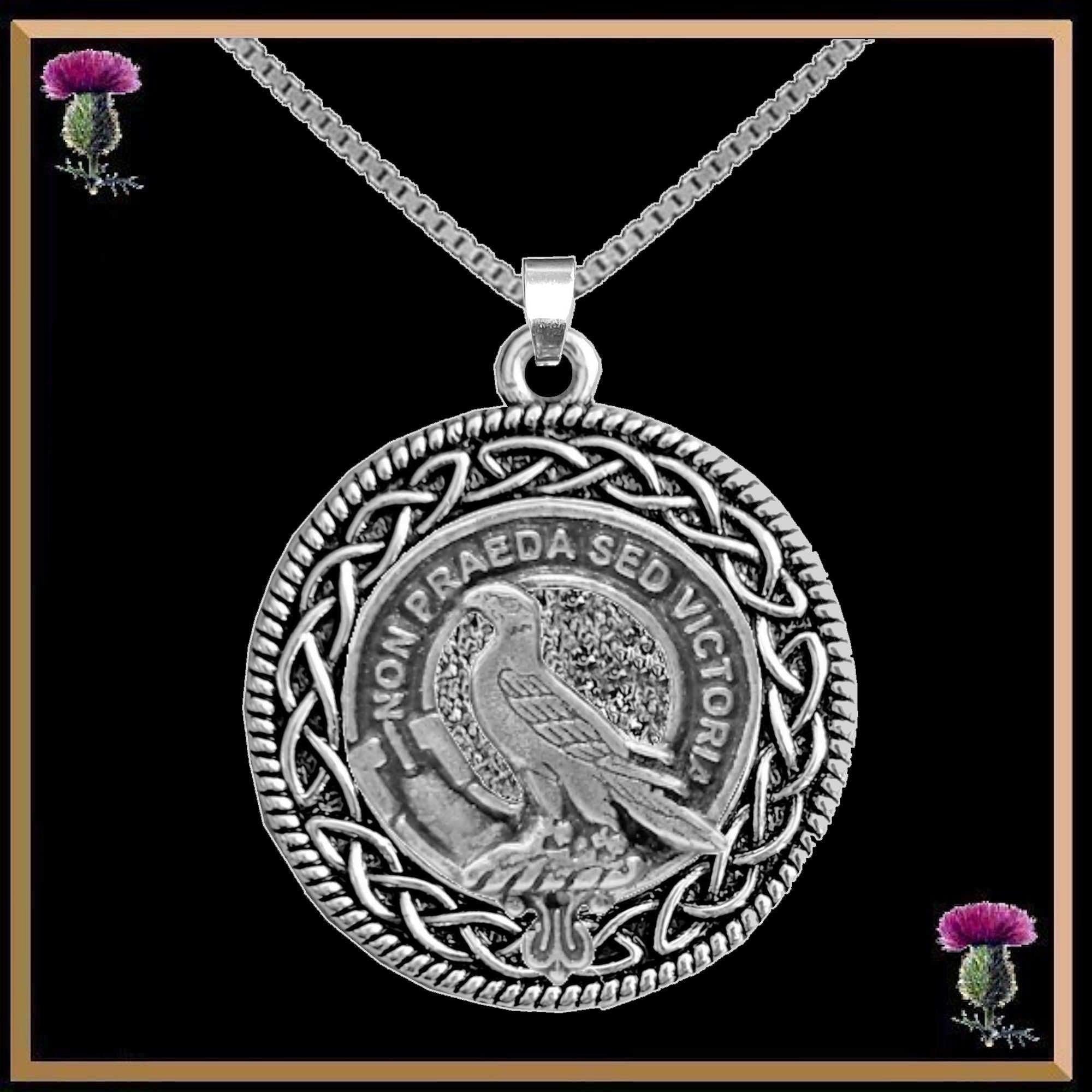 Chalmers Clan Crest Celtic Interlace Disk Pendant, Scottish Family Crest  ~ CLP06