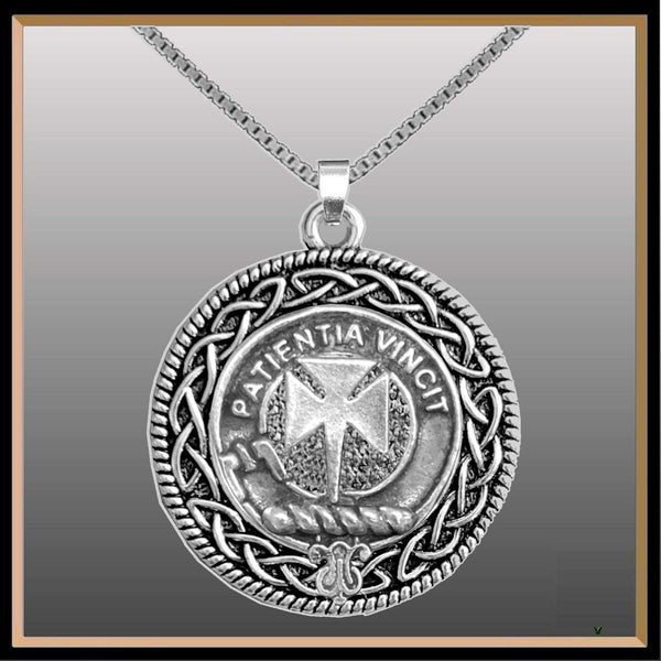 Cheyne Clan Crest Celtic Interlace Disk Pendant, Scottish Family Crest  ~ CLP06